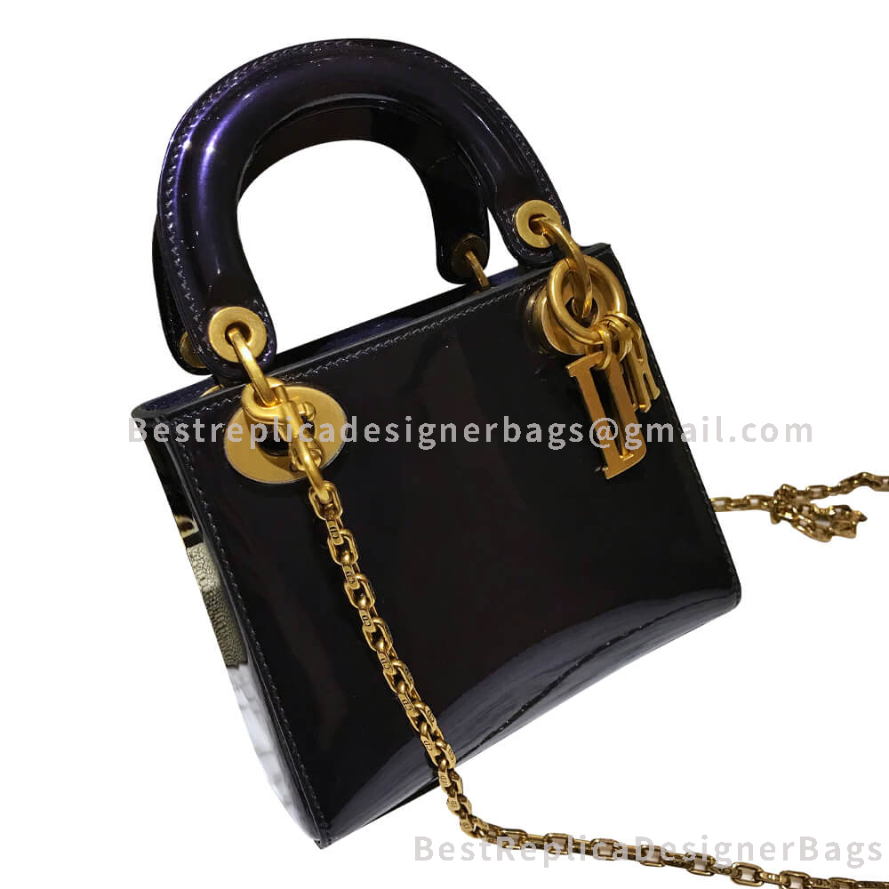 Dior Mini Dior Patent Calfskin Bag Blue GHW